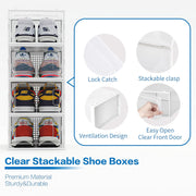 12 Pack Shoe Storage Boxes, Clear Plastic Stackable Shoe Organizer Bins, Drawer Type Front Opening Shoe Holder Containers